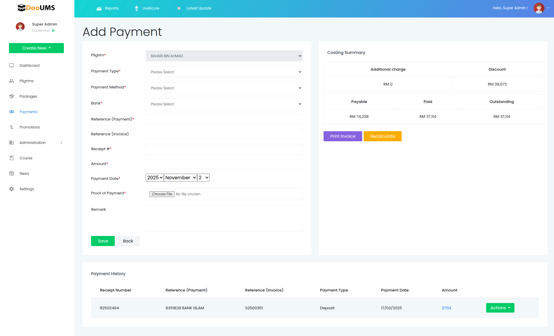 Adding Payments Interface